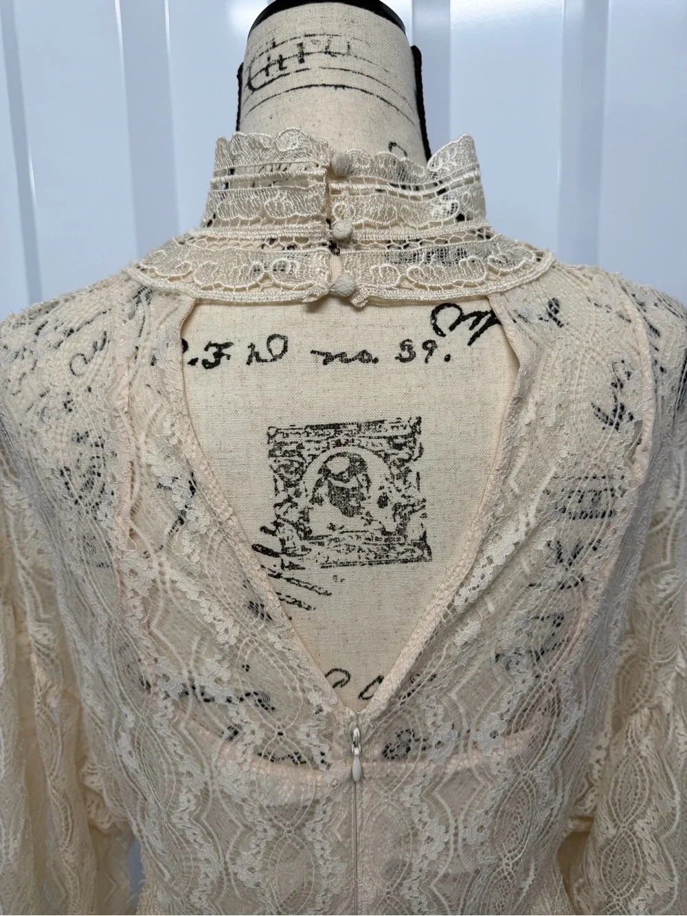 Free People Cream Lace Long Sleeve Mini Dress